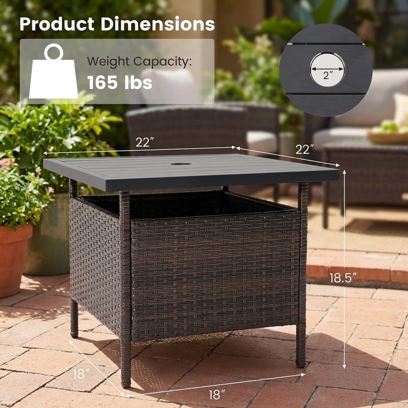 Biotree Patio Wicker Side Table with Umbrella Hole