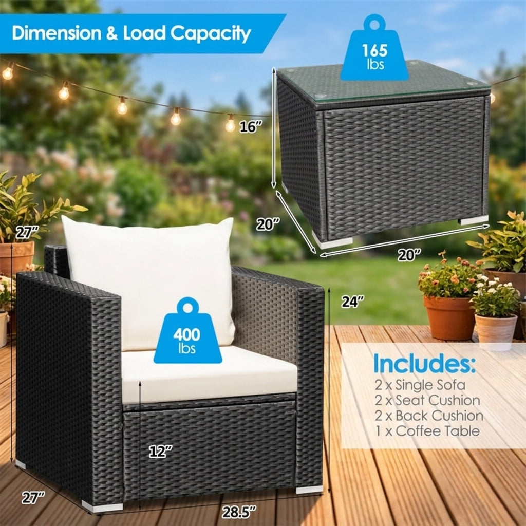 Biotree 3 Pieces Patio Wicker Conversation Set with Cushion Outdoor Conversation Set for Garden Backyard PorchWhite