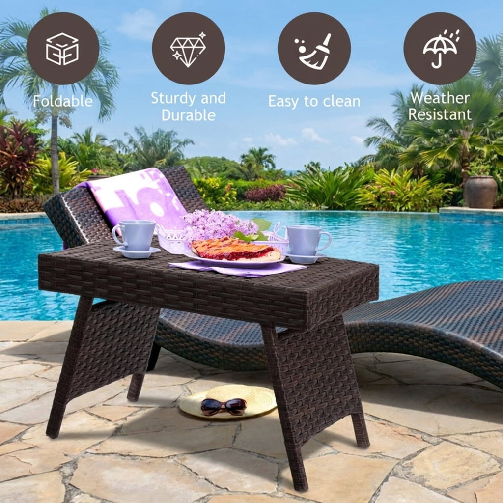 Biotree Folding PE Rattan Side Coffee Table Patio Garden Furniture, Black
