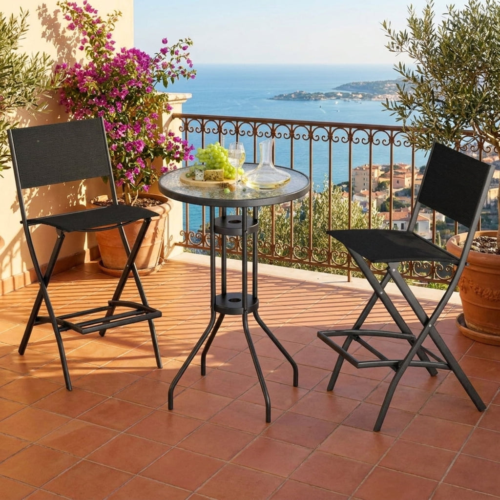 Biotree Outdoor Folding Bar Height Stool Set of 4 with Metal Frame and Footrest for Patio Porch Garden Backyard Outdoor, Black