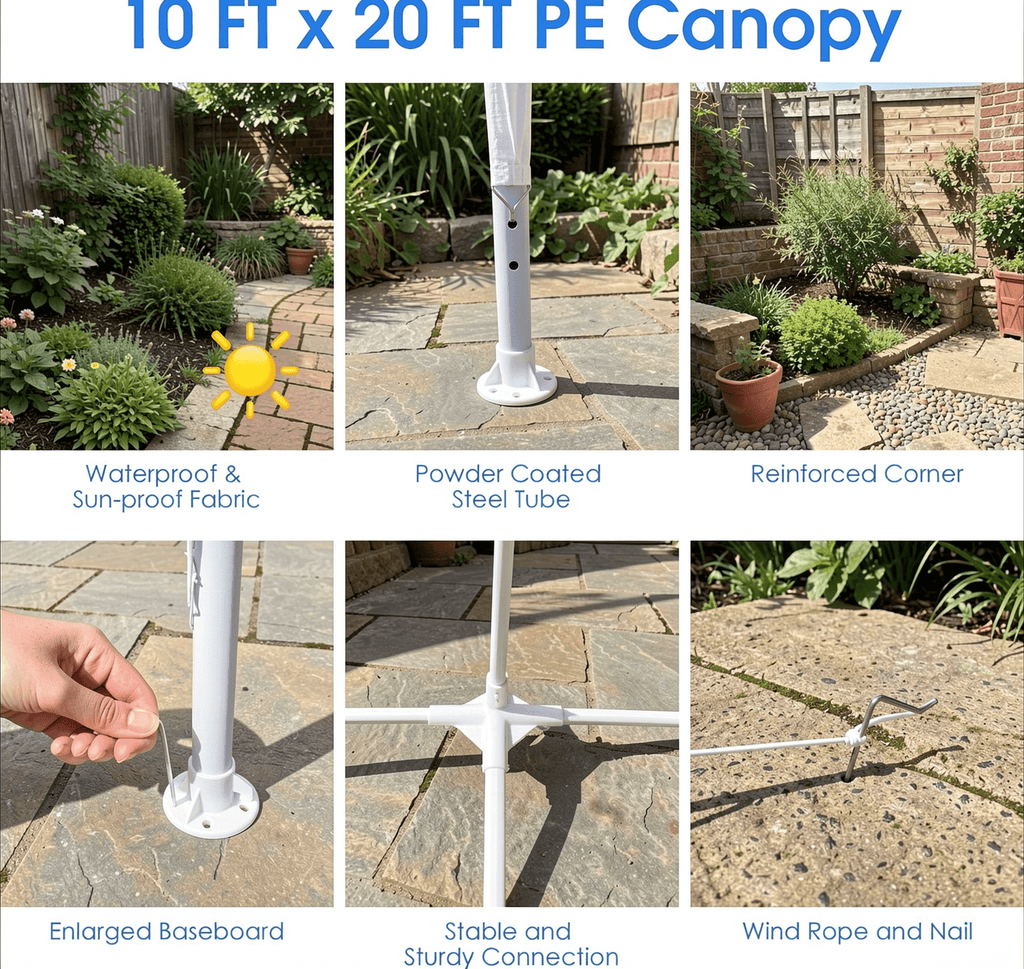 Biotree 10 x 20 Feet Waterproof Canopy Tent with Tent Peg and Wind Rope Party Wedding Event Camping Outdoor