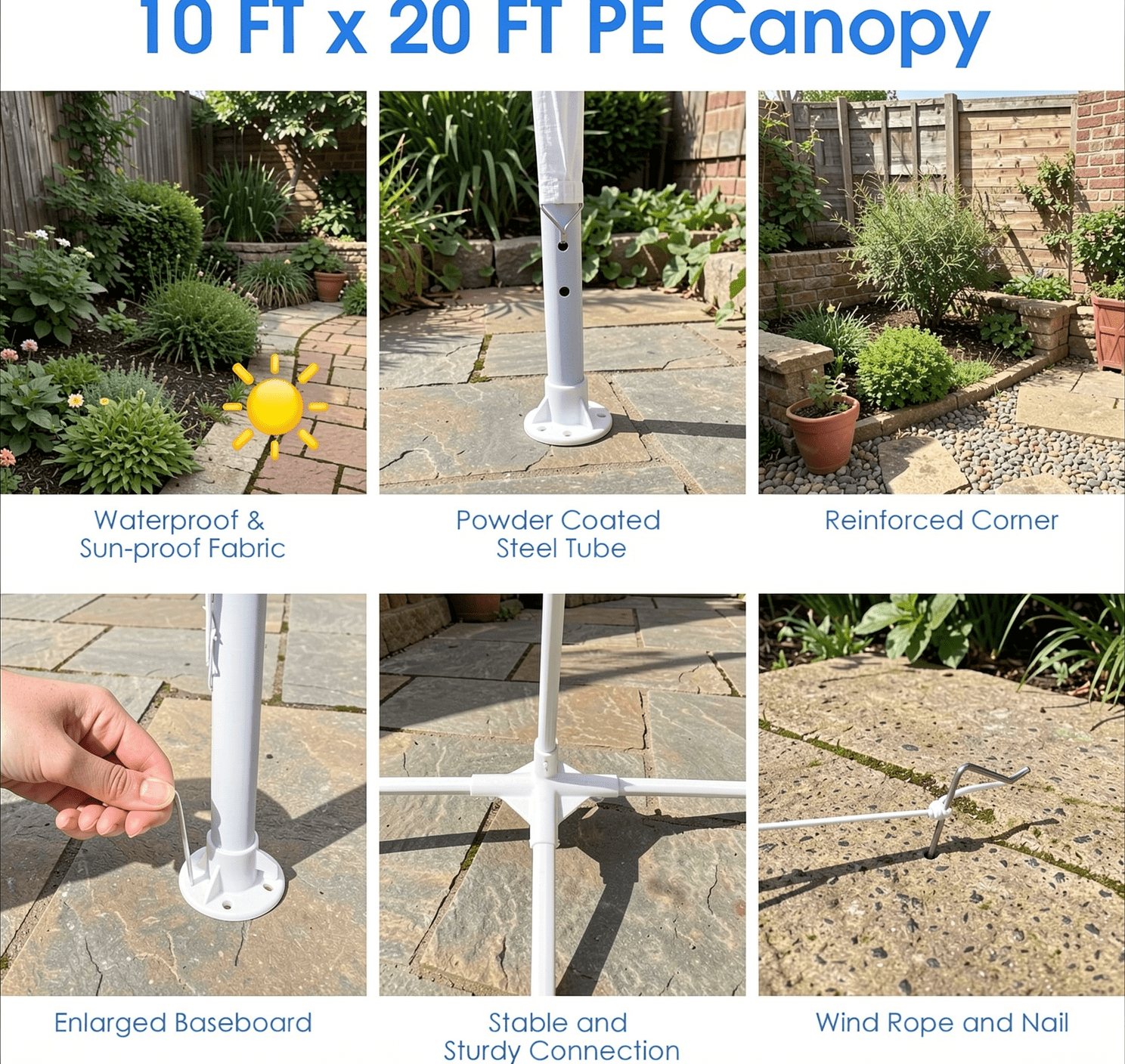 Biotree 10 x 20 Feet Waterproof Canopy Tent with Tent Peg and Wind Rope Party Wedding Event Camping Outdoor