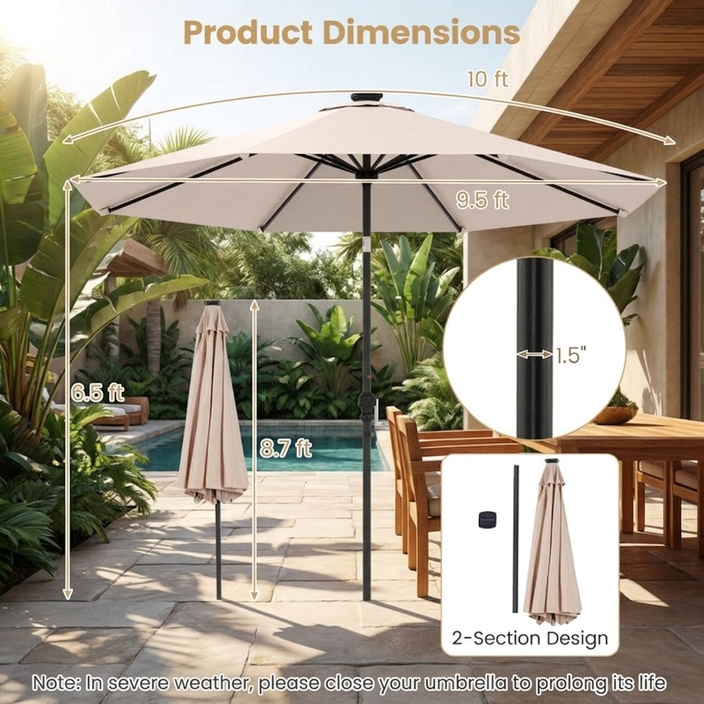 Biotree 10 ft Market Patio Umbrella with Crank and Tilt, 8 Sturdy Ribs, Vented Canopy - Beige for Backyard