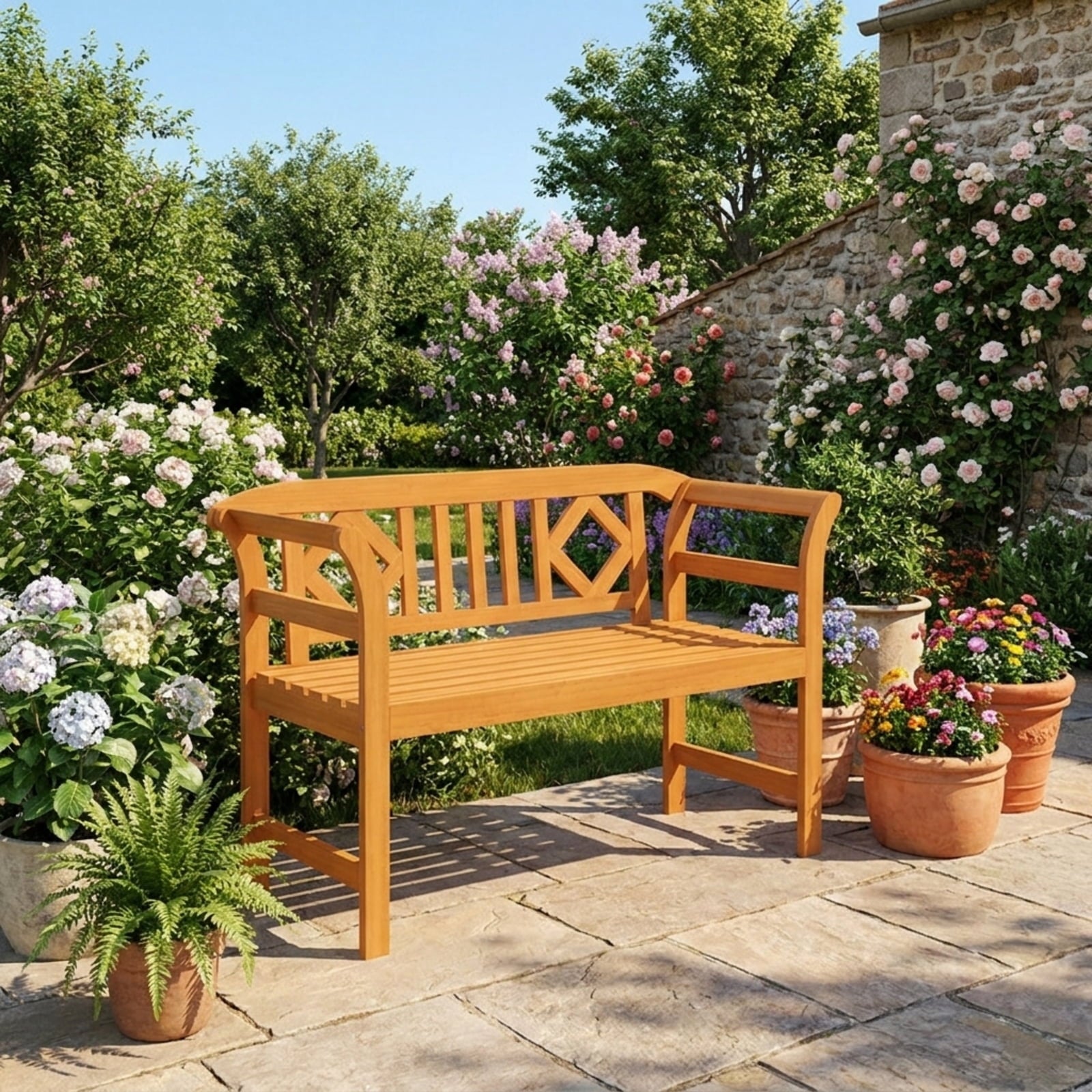 Biotree Acacia Wood 2-Person Patio Loveseat with Backrest and Armrests for Porch Stackable Patio Chair for Garden BackyardNatural