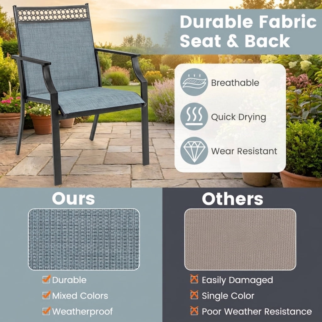 Biotree Patio Chairs Set of 2 with All Weather Breathable Fabric Stackable Patio Chair for Garden BackyardBlue