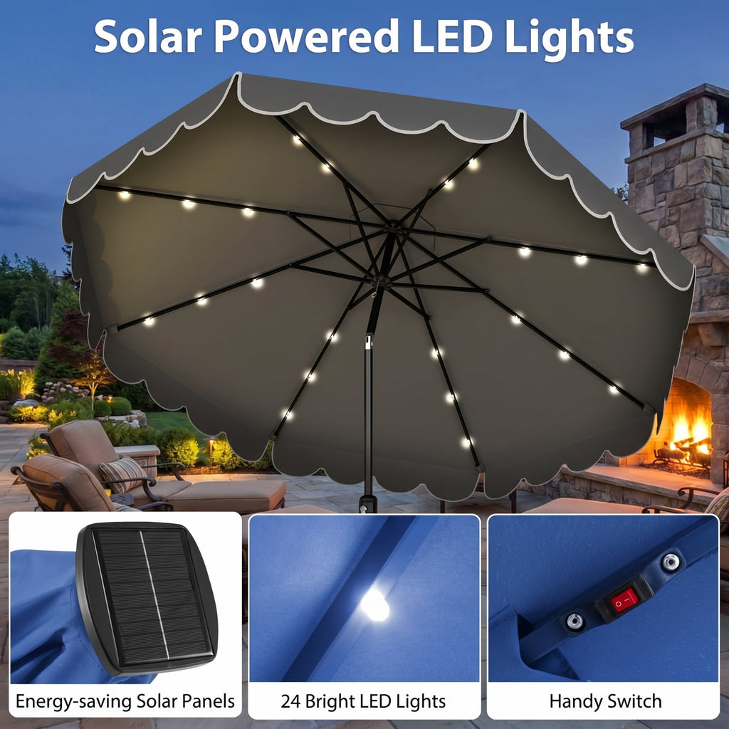 Biotree 10 ft Market Patio Umbrella with Crank and Tilt, 8 Sturdy Ribs, Vented Canopy - Gray for Backyard