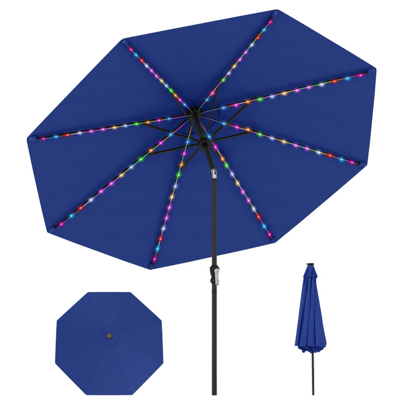 Biotree 10 ft Market Patio Umbrella with Crank and Tilt, 8 Sturdy Ribs, Vented Canopy - Navy Blue for Backyard