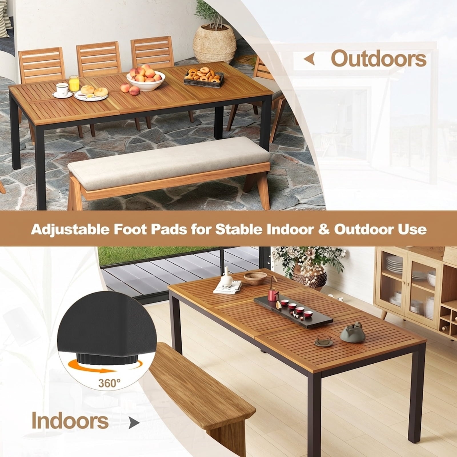 Biotree 79 In Acacia Wood Dining Table for 8 with Umbrella Hole