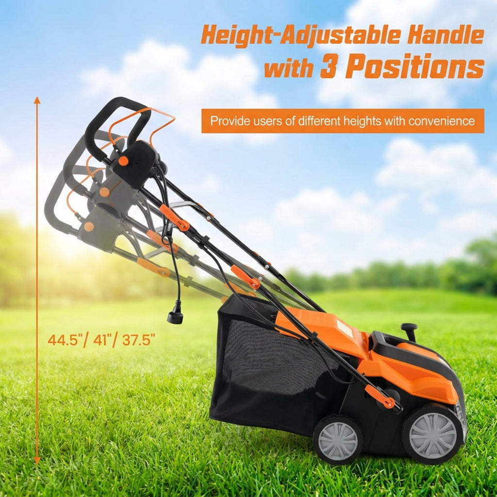 Biotree 16-Inch Electric Lawn Dethatcher and Scarifier with Collection Bag for Lawn Garden Yard Soil Care, Orange