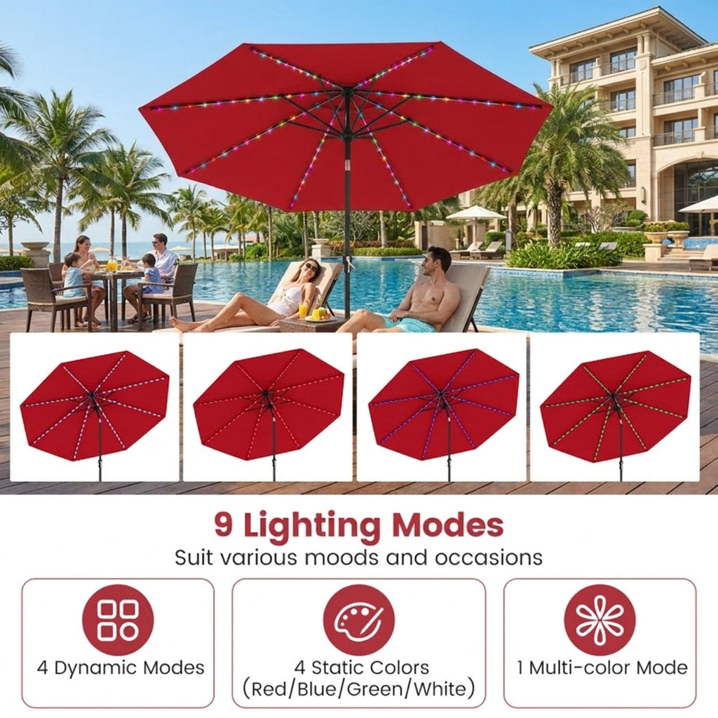 Biotree 10 ft Market Patio Umbrella with Crank and Tilt, 8 Sturdy Ribs, Vented Canopy - Red for Backyard