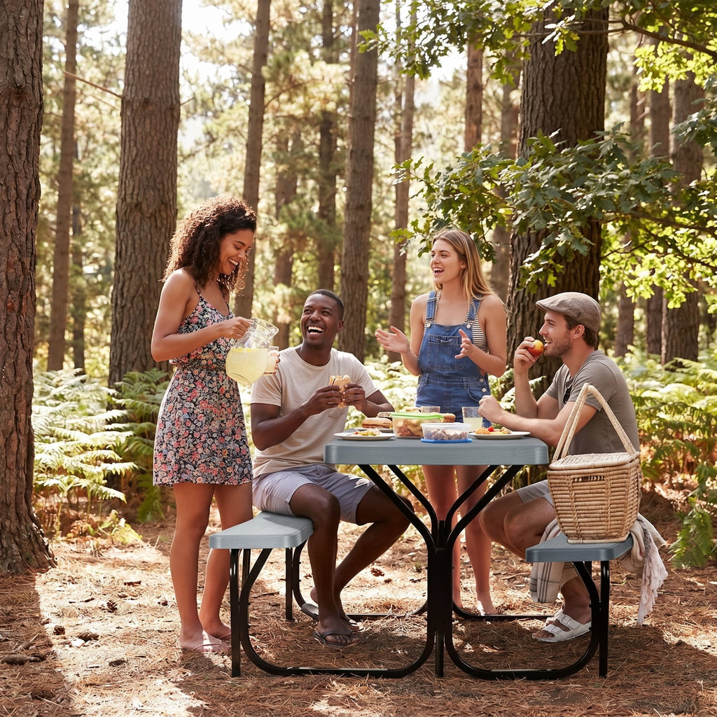 Biotree Picnic Table Bench Set for Outdoor Camping, Gray