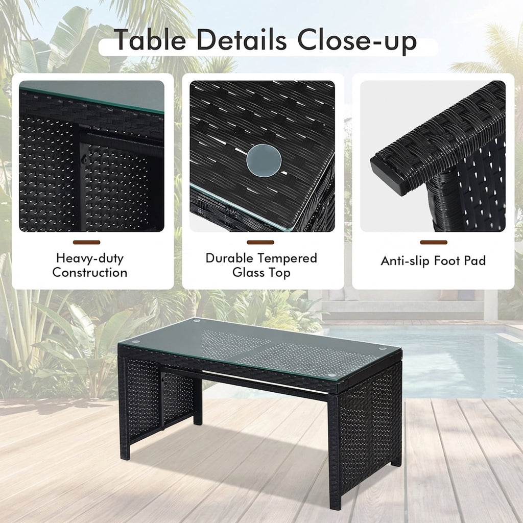 Biotree 4-Piece Patio Rattan Set with Cushions and Glass Table-White