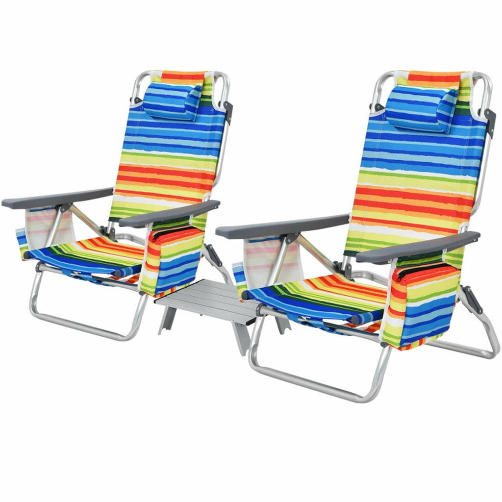 Biotree 2 Packs 5-Position Outdoor Folding Backpack Beach Table Chair Reclining Chair Set Stackable Patio Chair for Garden BackyardYellow