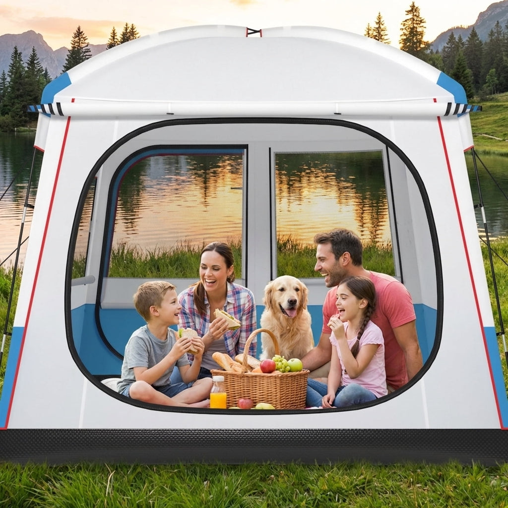 Biotree 5 Person Camping Tent with Mesh Windows and Carrying Bag for Family Camping Hiking, White