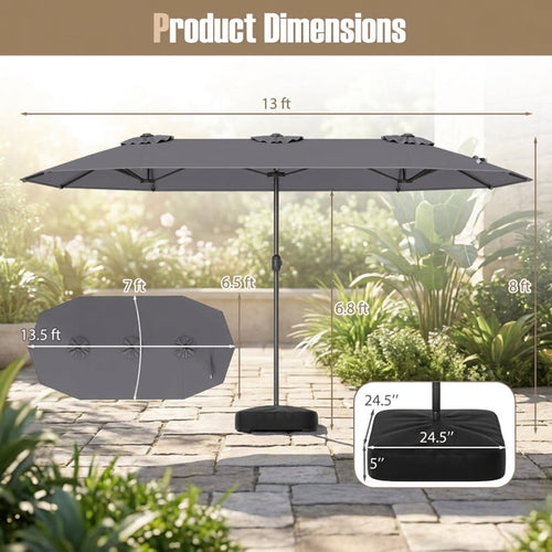 Biotree 13 ft Double-Sided Twin Patio Umbrella Crank Tilt Outdoor Shade - Gray - UV Protection with Cross Base