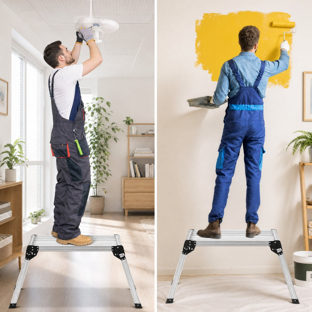 Biotree Folding Aluminum Work Platform Ladder with 330 lb Capacity, 29.5 x 12-Inch Anti-Slip Surface and Locking Legs for Home Maintenance, Silver