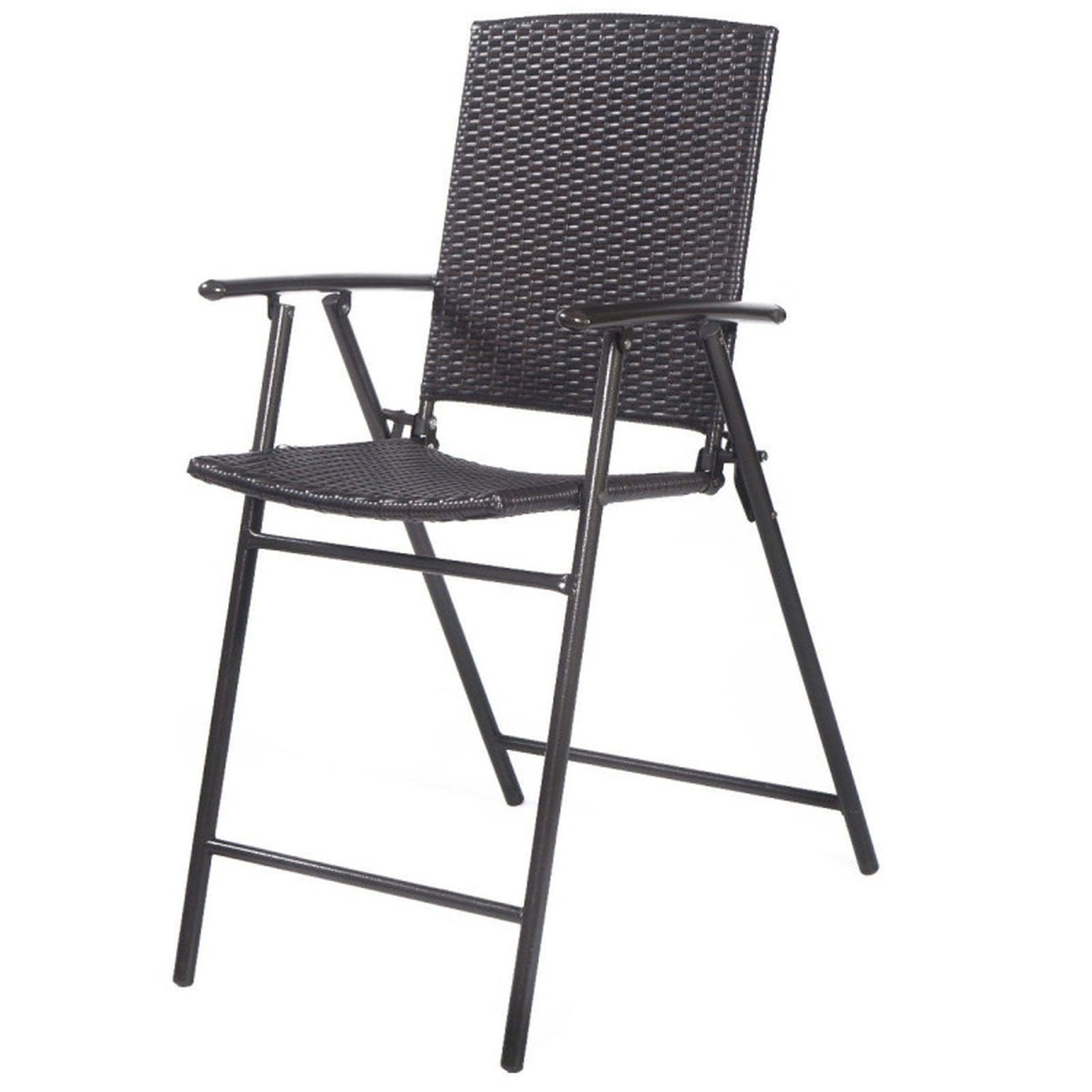 Biotree Set of 4 Folding Bar Chairs PE Wicker Outdoor Indoor Folding Bar Stools with Footrests and Armrests, Brown