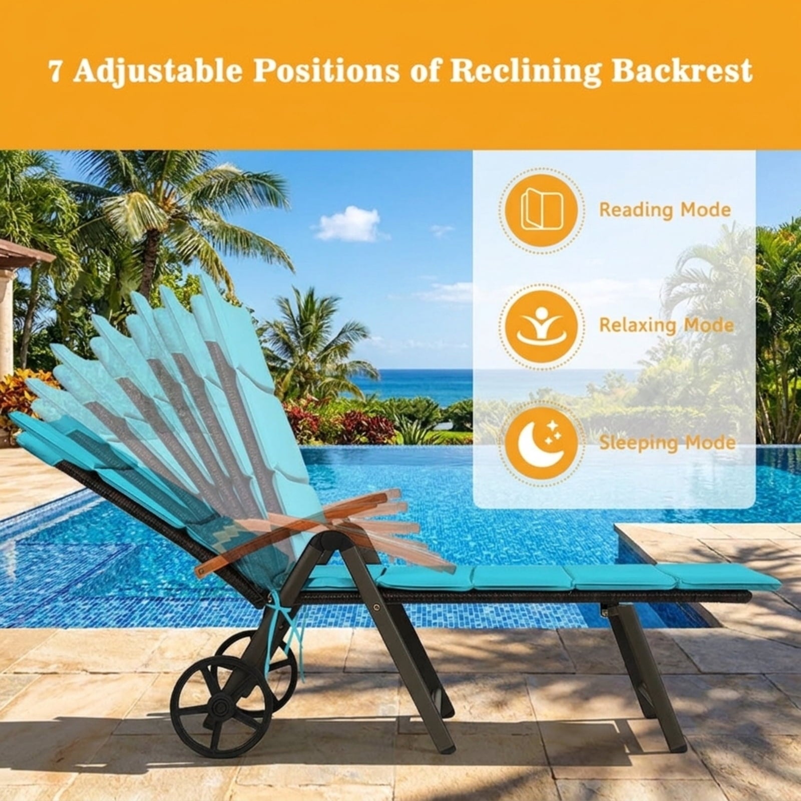 Biotree Outdoor Chaise Lounge Chair Rattan Lounger Recliner Chair Stackable Patio Chair for Garden BackyardTurquoise