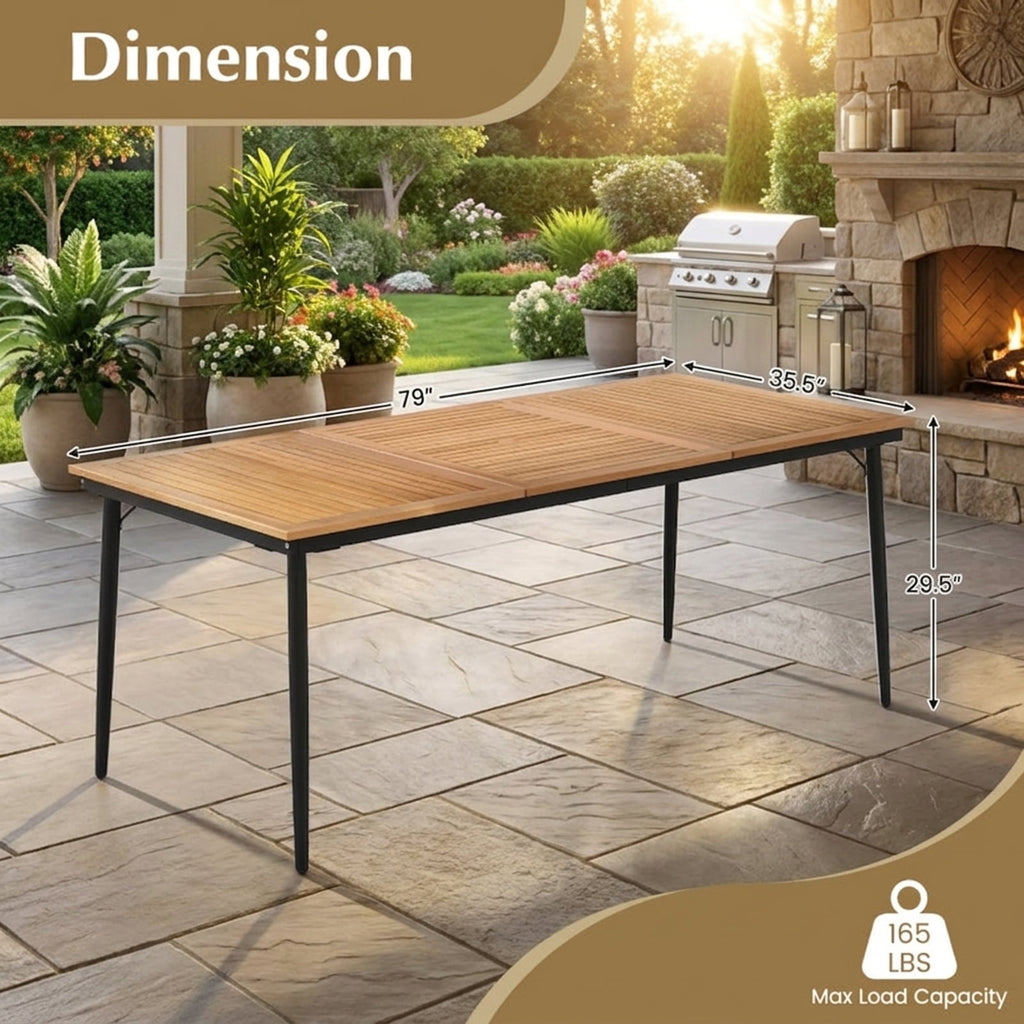 Biotree 79 Inch Acacia Wood Outdoor Dining Table for 8 with 1.9 Inch Umbrella Hole, Natural