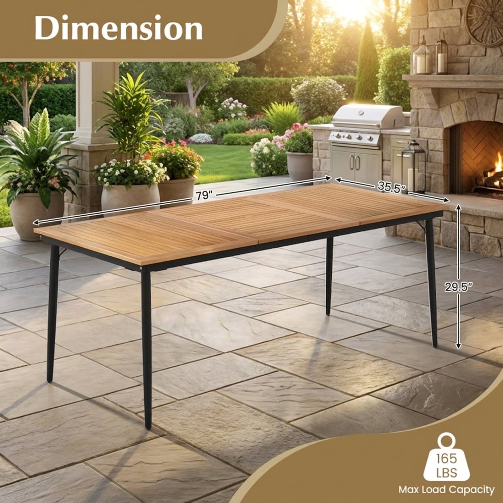 Biotree 79 Inch Acacia Wood Outdoor Dining Table for 8 with 1.9 Inch Umbrella Hole, Natural