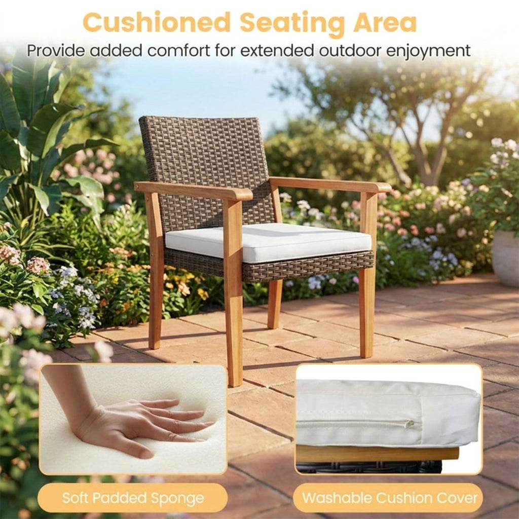 Biotree 3 Pieces Patio PE Wicker Furniture Set Acacia Wood Outdoor Conversation Bistro Set Outdoor Conversation Set for Garden Backyard PorchWhite