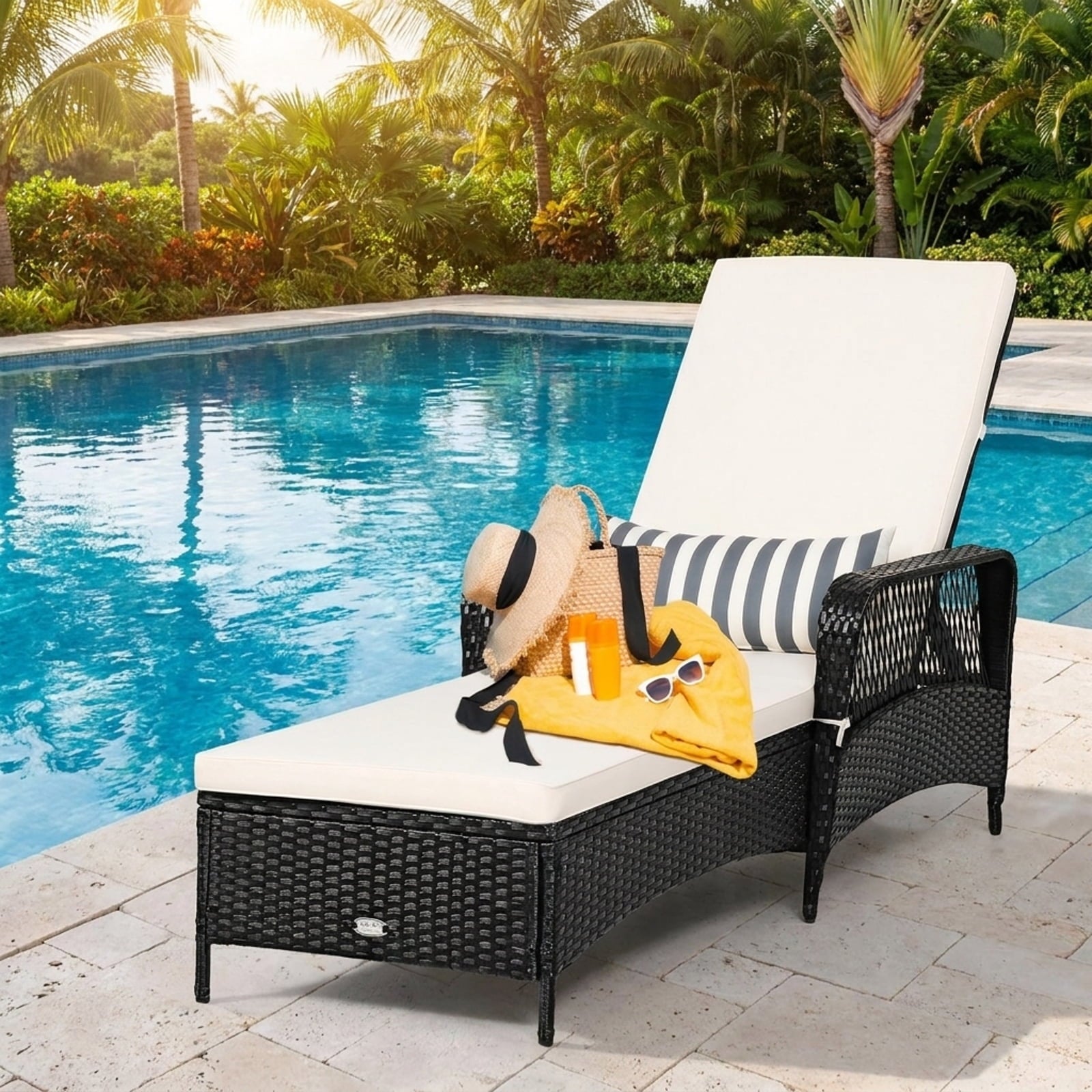 Biotree PE Rattan Chaise Lounge Chair Arm Chair Recliner Adjustable with Pillow Stackable Patio Chair for Garden BackyardBrown/Black