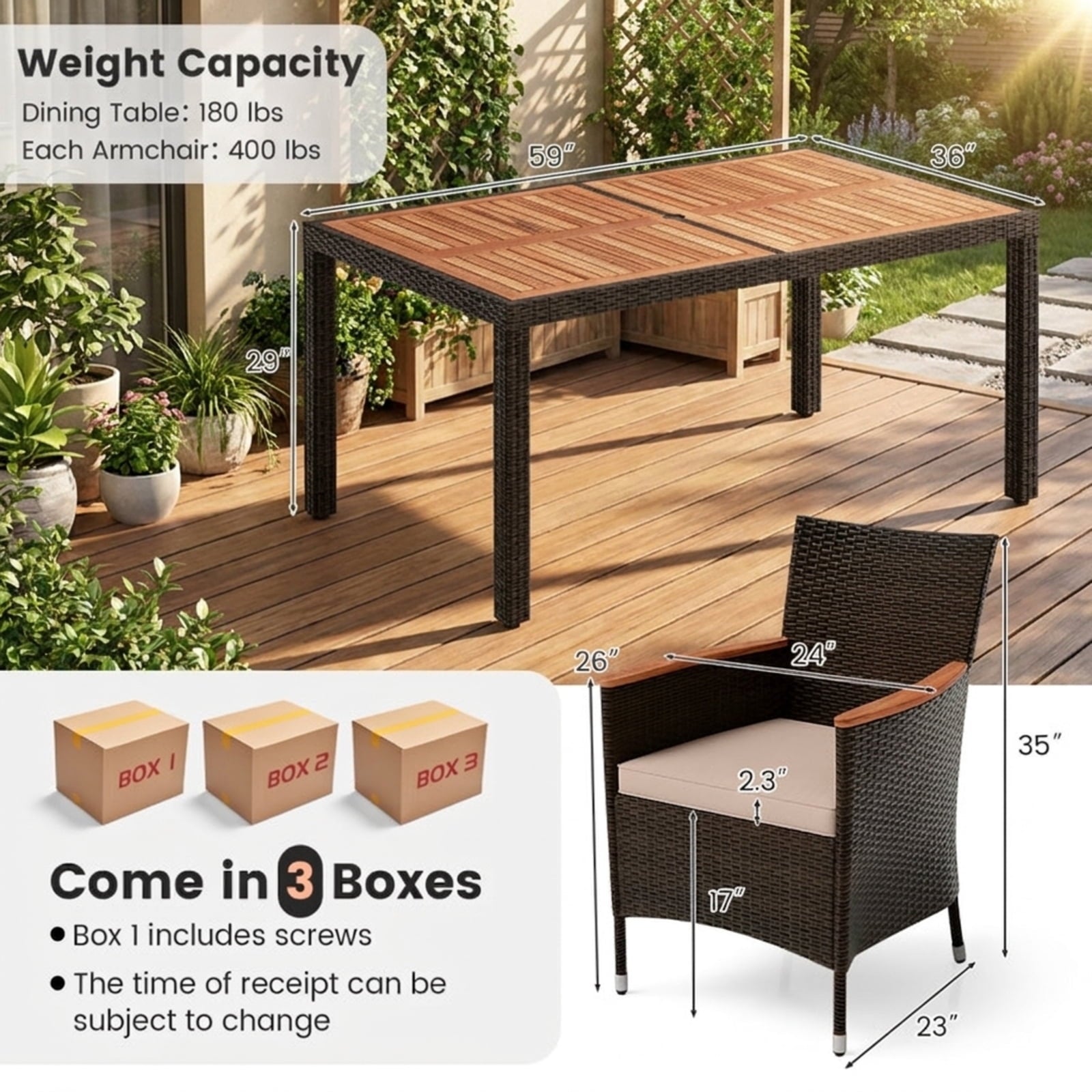 Biotree 7 Pieces Garden Dining Patio Rattan Set with Cushions for Backyard Outdoor Conversation Set for Garden Backyard PorchBrown