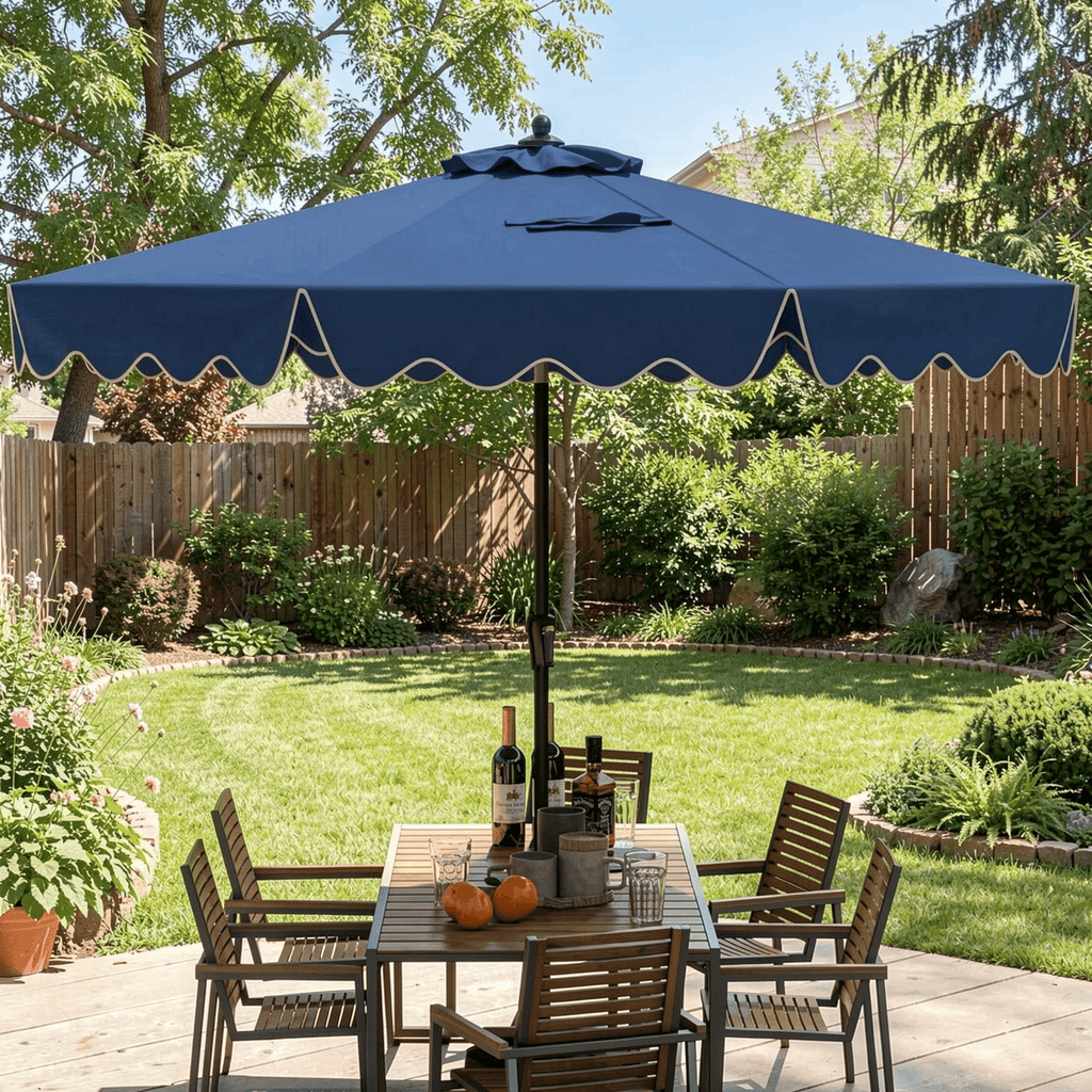 Biotree 9 Feet Patio Umbrella with Crank Handle and Push Button Tilt-Navy Navy Blue - Outdoor Patio Garden Sun Shade