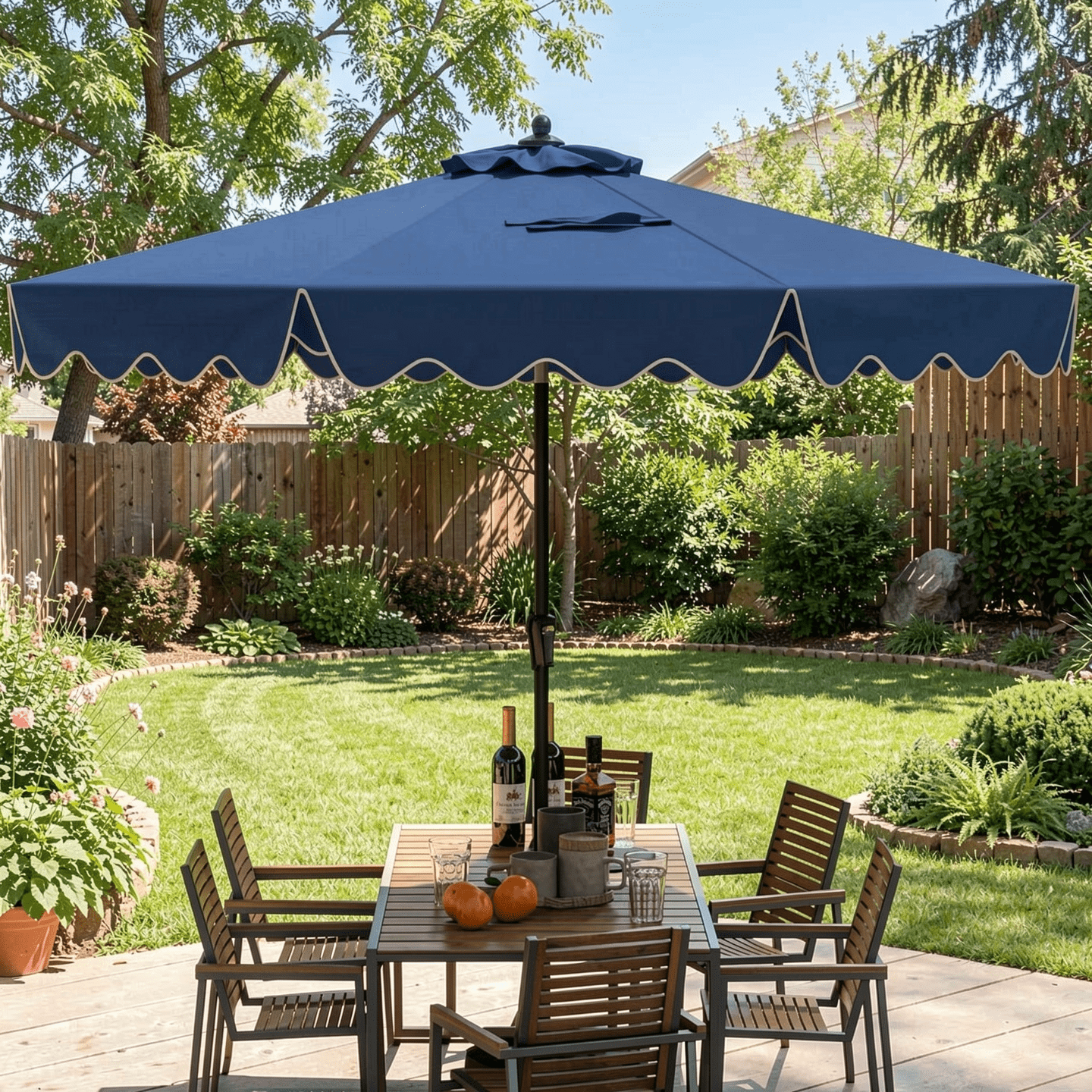 Biotree 9 Feet Patio Umbrella with Crank Handle and Push Button Tilt-Navy Navy Blue - Outdoor Patio Garden Sun Shade