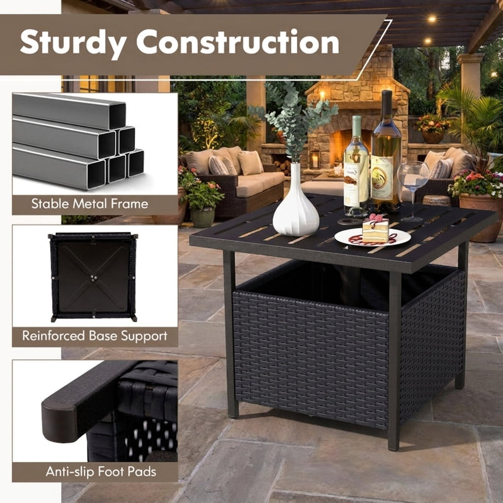 Biotree Outdoor Patio Rattan Wicker Steel Side Deck Table, Dark Brown