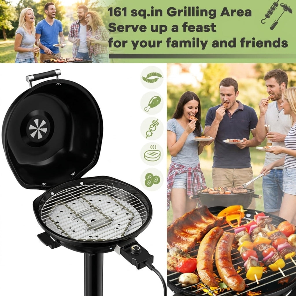 Biotree 1600W Portable Electric BBQ Grill with Temperature Control Grease Collector, Smokeless Tabletop BBQ Cooker for Backyard Patio Camping Black