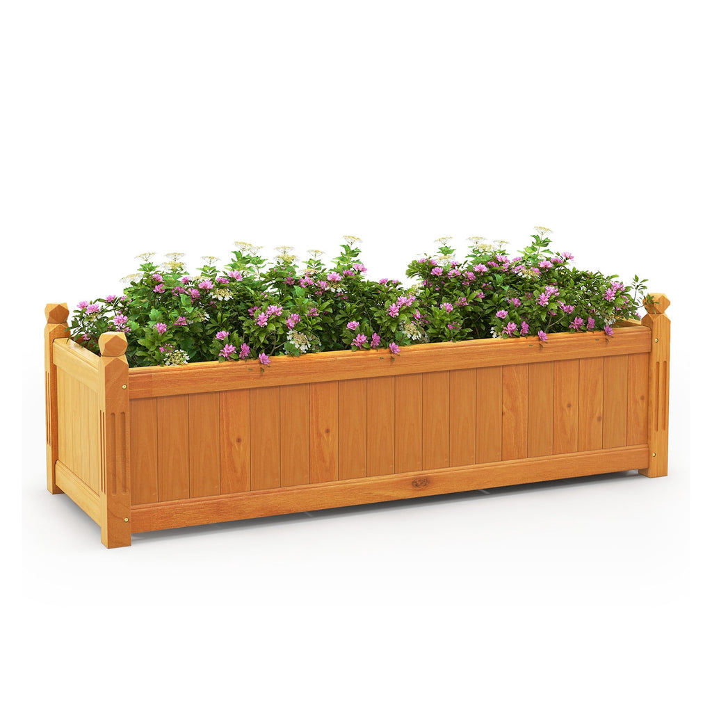 Biotree Wooden Rectangular Garden Bed with Drainage System-Natural Outdoor Vegetables Herbs Flowers Planting
