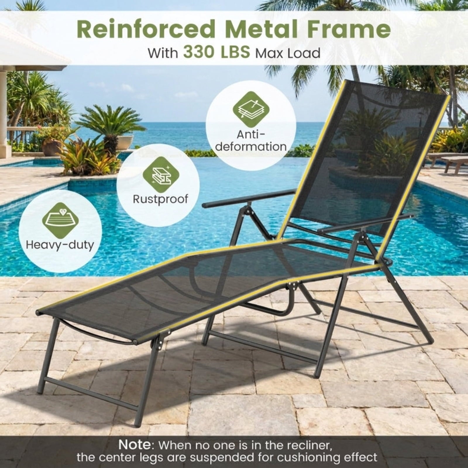 Biotree 2 Piece Patio Folding Chaise Lounge Chairs Recliner with 6-Level Backrest Stackable Patio Chair for Garden BackyardBlack
