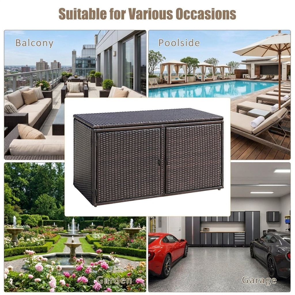 Biotree 88 Gallon Garden Patio Rattan Storage Container Box Outdoor Waterproof for Patio Deck Garden Cushions, Brown