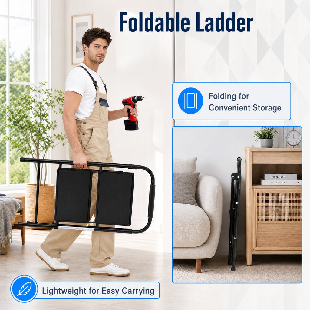 Biotree 2-Step Folding Step Ladder with 330 lb Capacity, Wide Anti-Slip Pedals and Padded Handrail for Kitchen, Home and Garage, Black