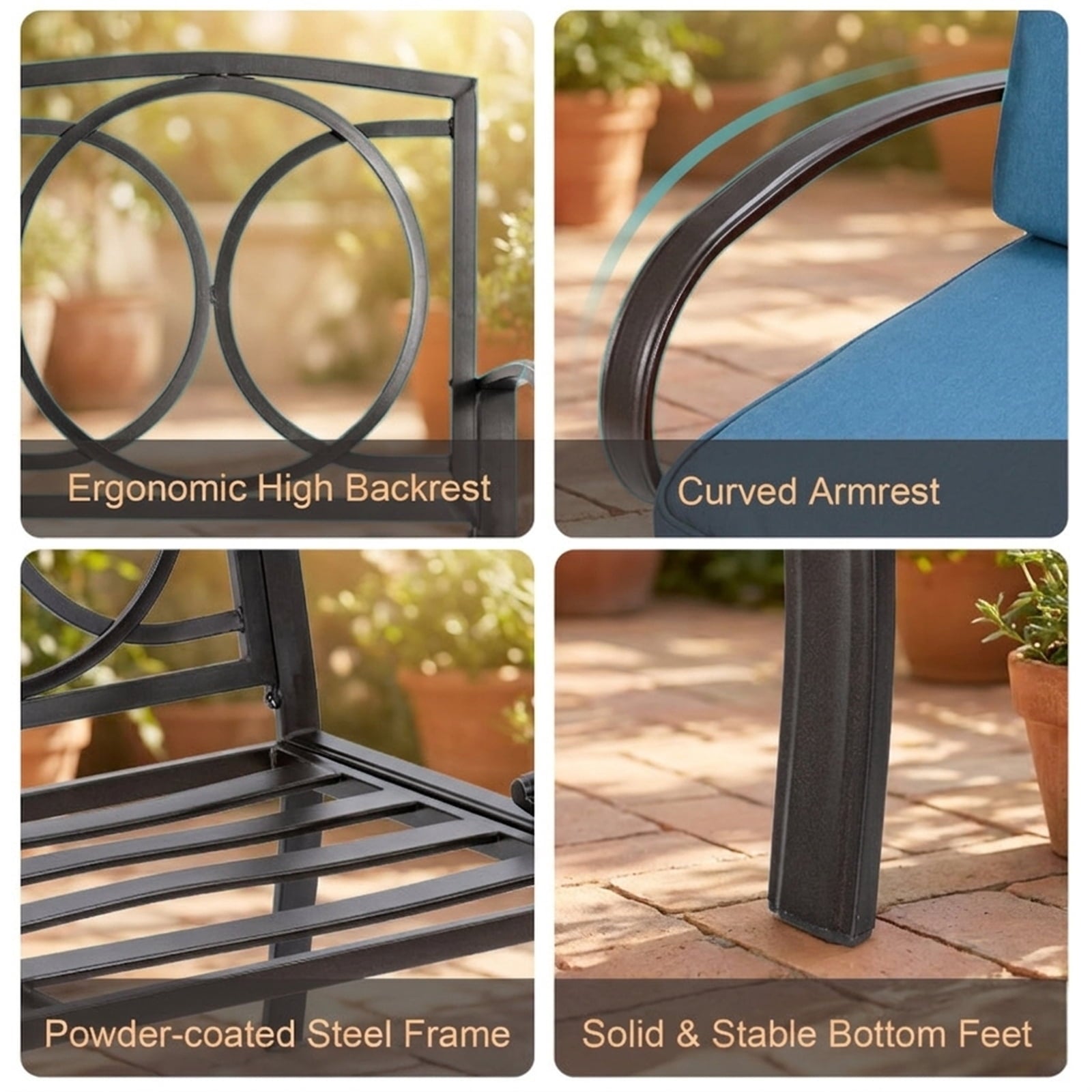 Biotree Set of 2 Patio Dining Chairs with Armrests and Rustproof Steel Frame Stackable Patio Chair for Garden BackyardBeige