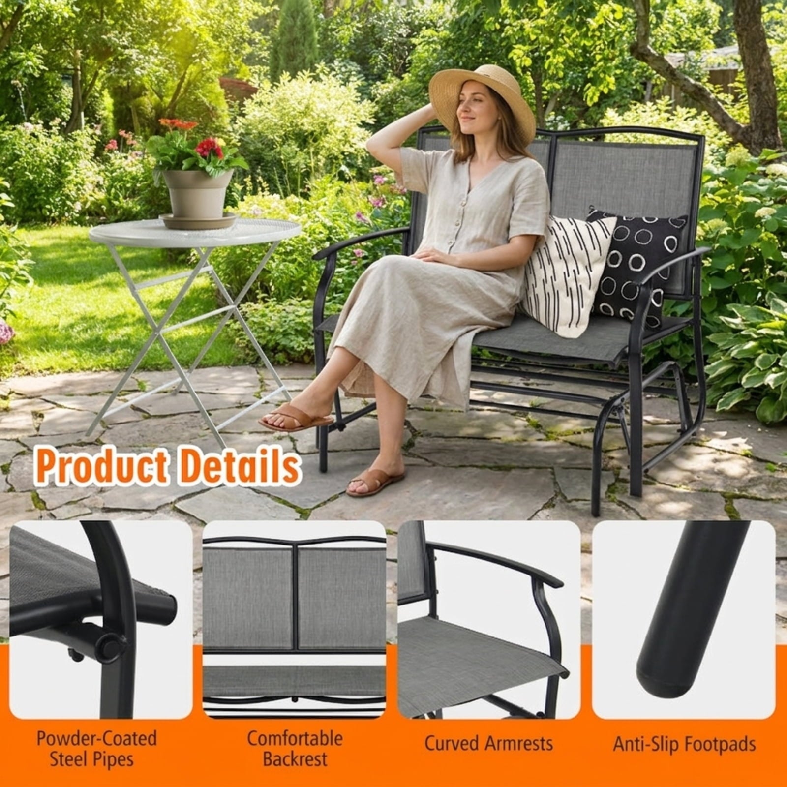 Biotree Iron Patio Rocking Chair for Outdoor Backyard and Lawn Stackable Patio Chair for Garden BackyardGray
