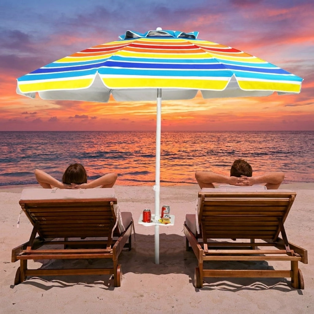 Biotree 7.2 ft Portable Beach Umbrella with Carrying Bag, 8 Ribs, Sand Tilt Mechanism - Multicolor for Backyard