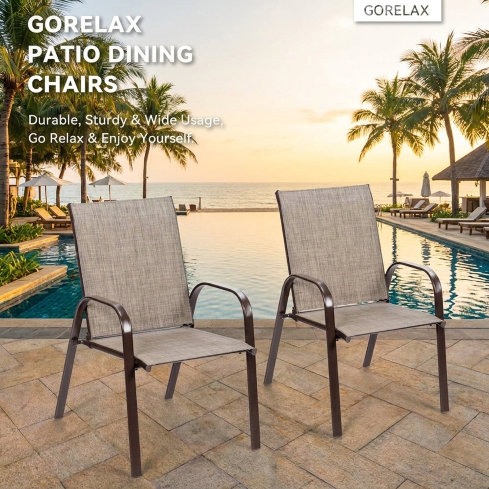 Biotree 2 Pcs Patio Chairs Outdoor Dining Chair with Armrest Stackable Patio Chair for Garden BackyardGray