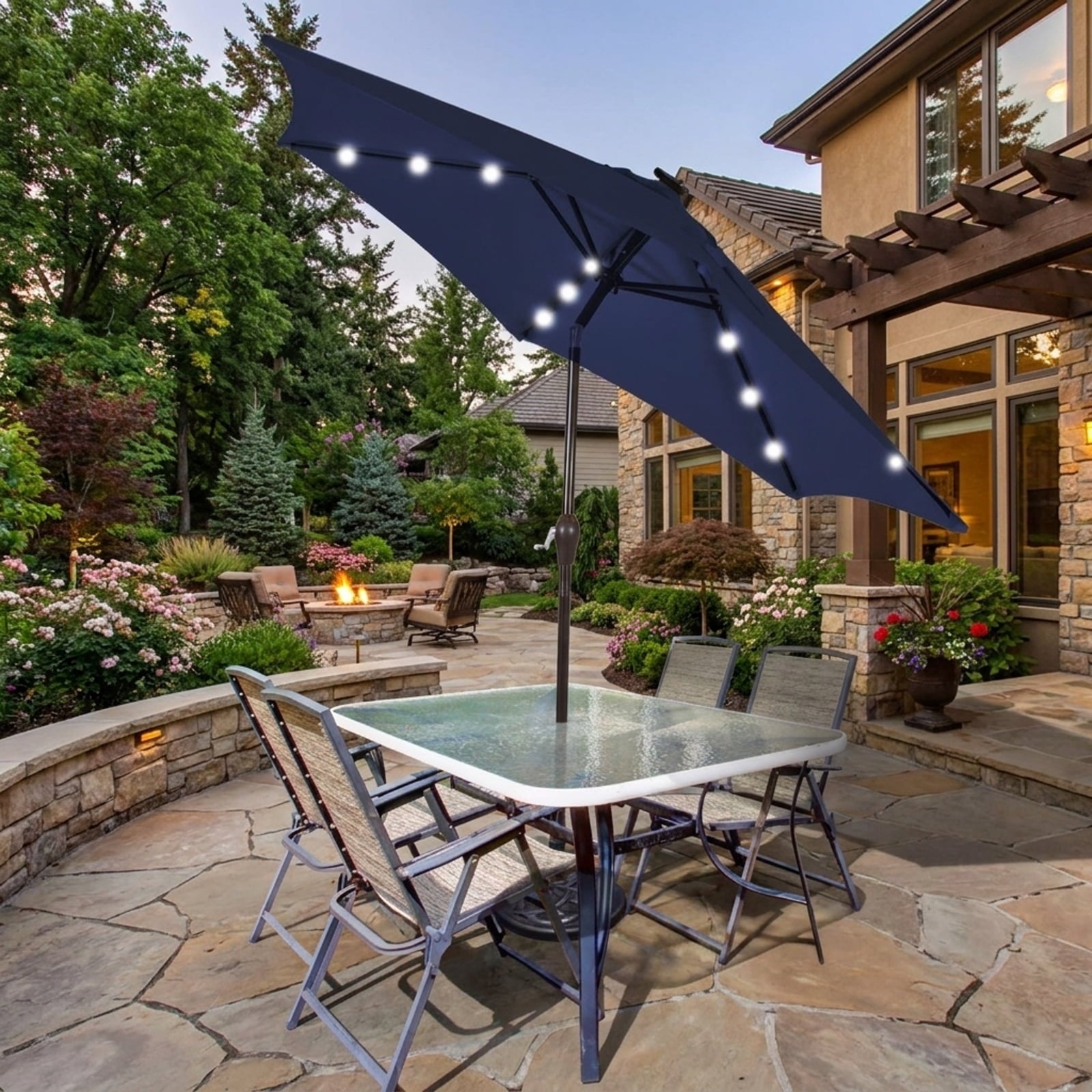 Biotree 10 ft Offset Cantilever Patio Umbrella Solar LED Lights Outdoor Shade - Blue - UV Protection