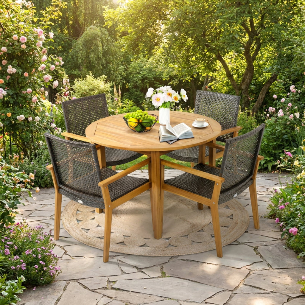 Biotree Set of 4 Outdoor Rattan Chair with Sturdy Acacia Wood Frame-Set of 4 Stackable Patio Chair for Garden BackyardMix Brown