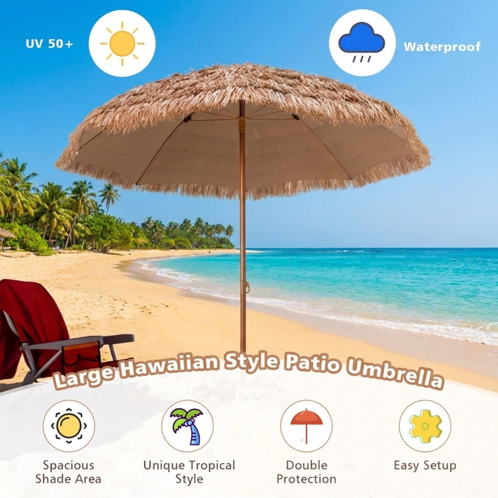 Biotree 8 ft Thatched Tiki Patio Umbrella Crank Tilt Outdoor Shade - Natural - UV Protection with Cross Base