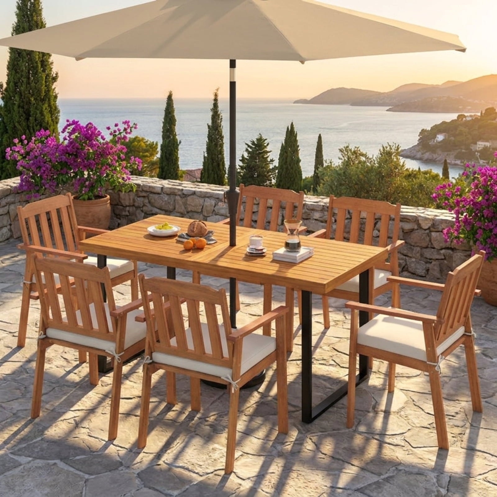 Biotree 3 Pieces Patio Dining Table Set 63¡± Rectangle Table and 2 Backless Bench Outdoor Conversation Set for Garden Backyard PorchNatural+Black