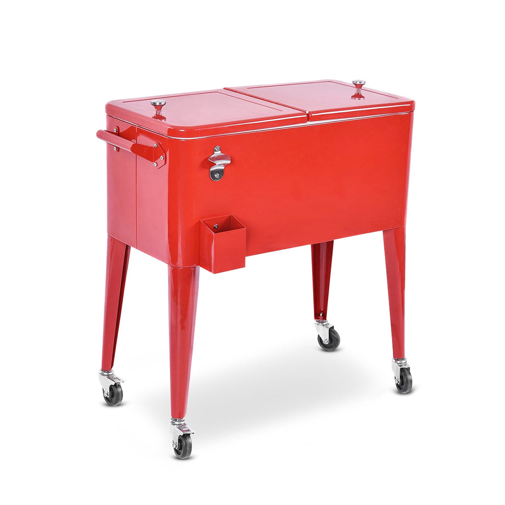 Biotree Portable Outdoor Patio Rolling Cooler Cart with Wheels and Drain Plug Ice Chest Cart for Party Beach Camping, Red