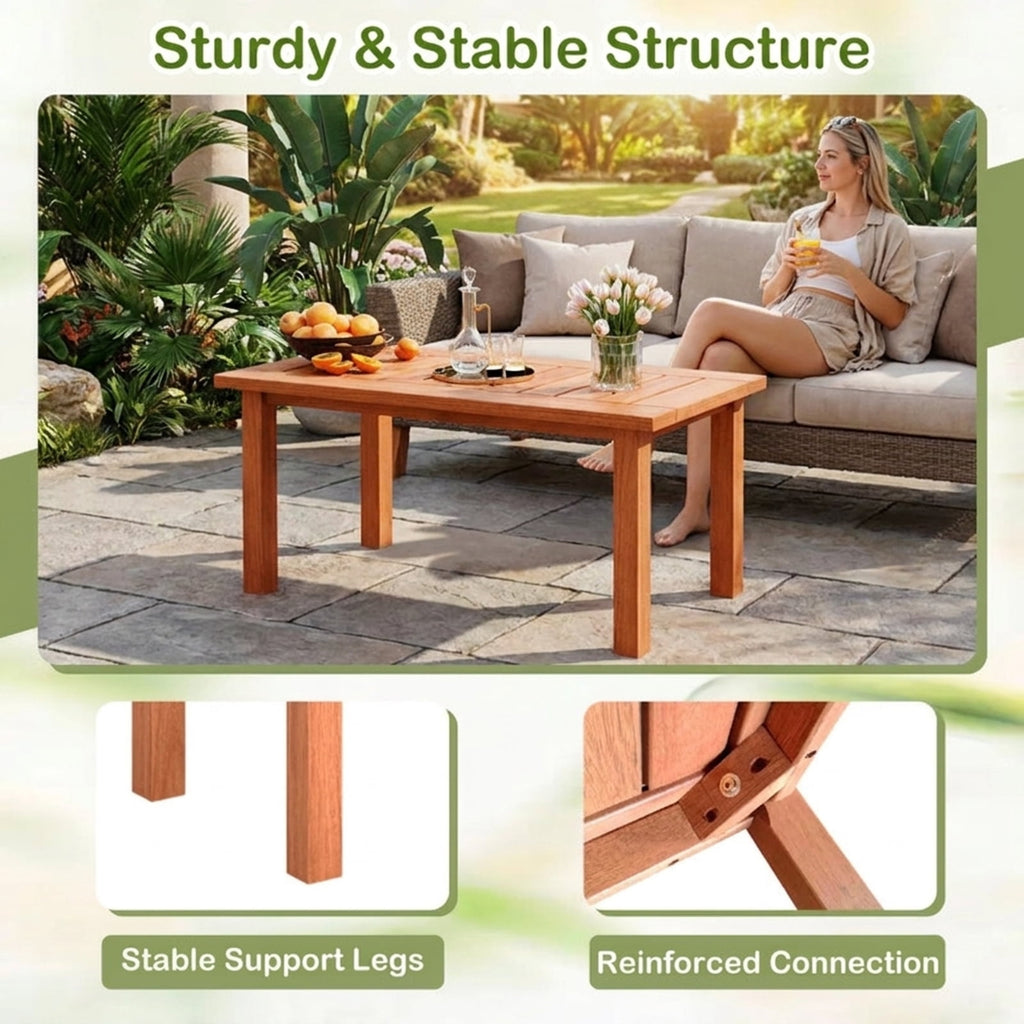 Biotree Patio Coffee Table with Slatted Tabletop for Deck Poolside, Natural