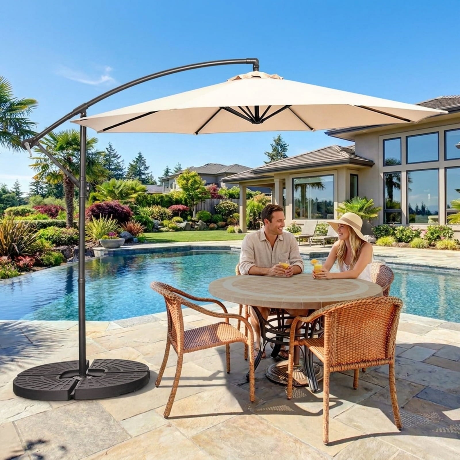 Biotree 10 ft Cantilever Offset Patio Umbrella 8-Rib Outdoor Shade - Beige - UV Protection with Cross Base