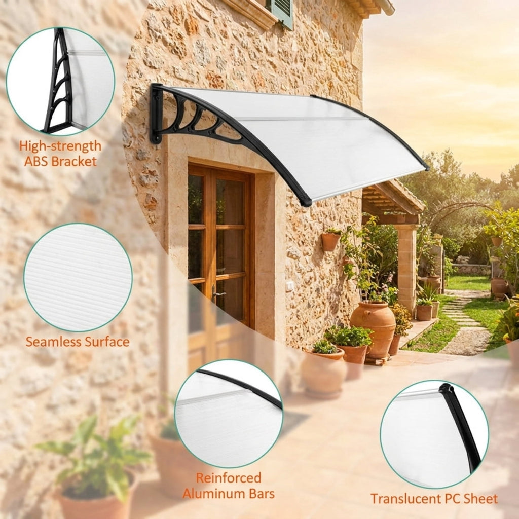 Biotree 48 x 40 Inch Outdoor Front Door Window Awning Door Canopy Exterior for Patio Deck Door Window Sun Rain Protection, Black