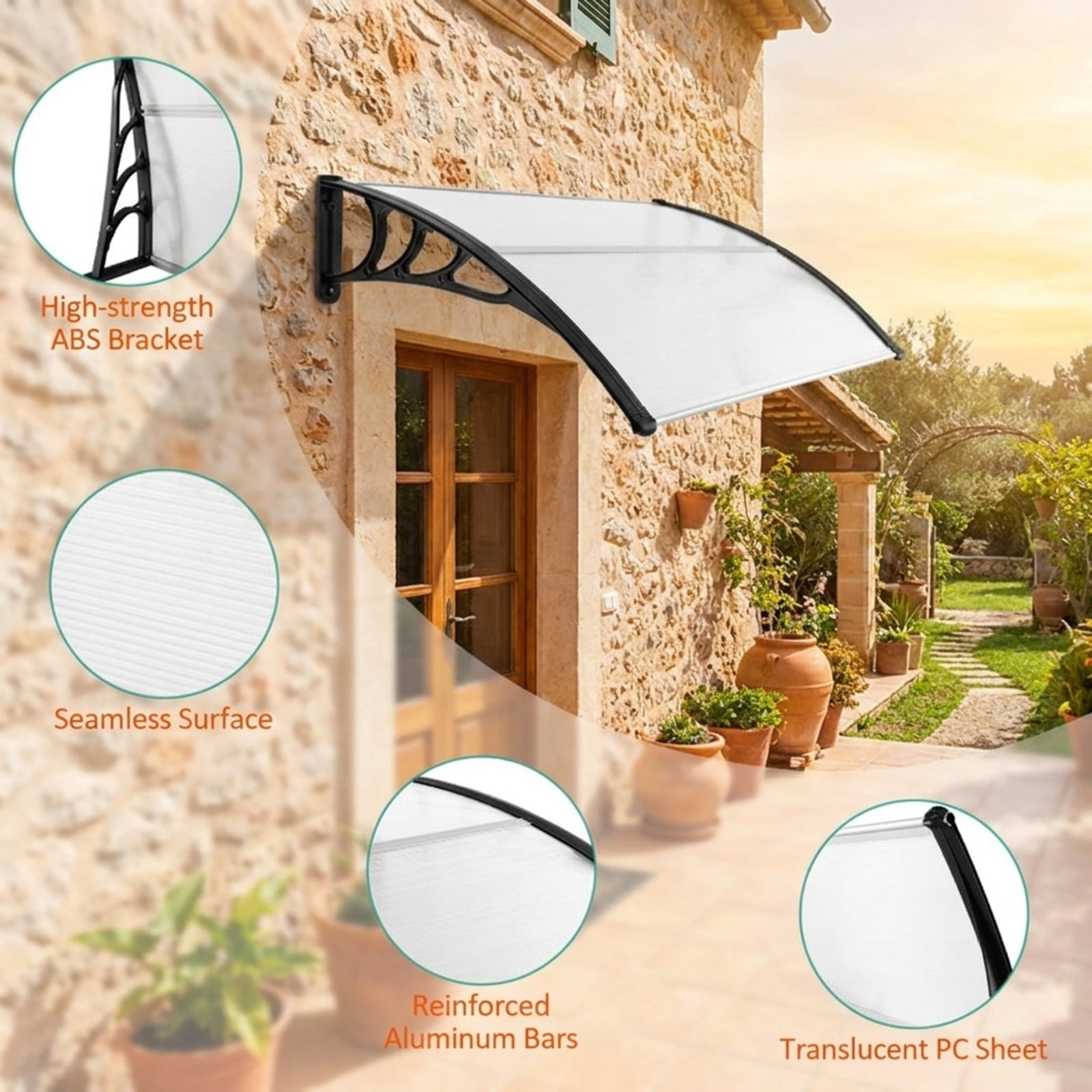 Biotree 48 x 40 Inch Outdoor Front Door Window Awning Door Canopy Exterior for Patio Deck Door Window Sun Rain Protection, Black