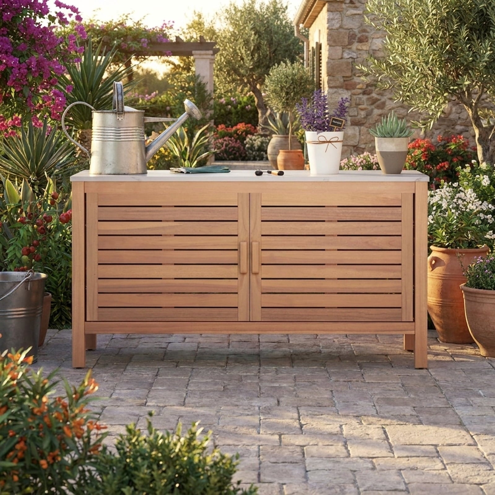 Biotree Patio Storage Cabinet 2 Outdoor Waterproof for Patio Deck Garden Cushions, Natural