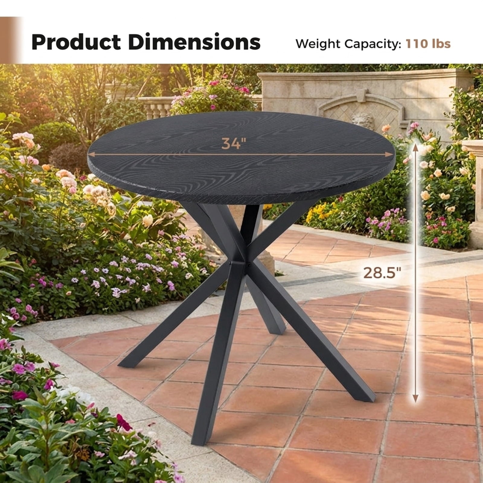 Biotree 33.5 Inch Round Patio Bistro Table with Wood-Like Top and X-Shaped Legs, Gray